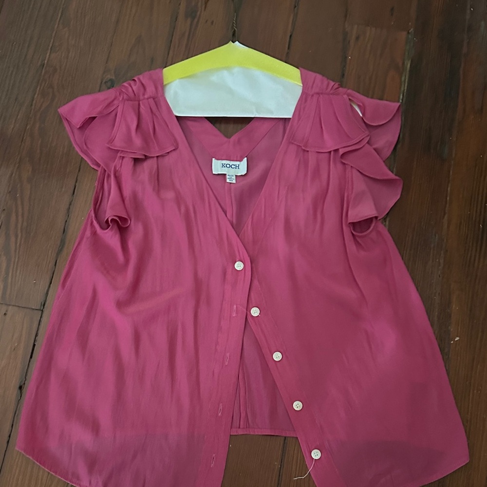 Pink Ruffle Sleeve Blouse